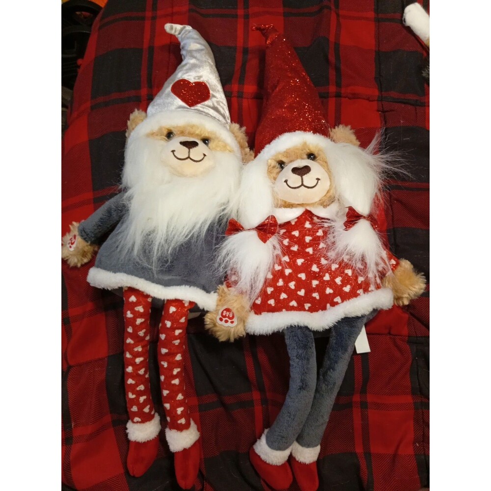 Build-A-Bear Red Sparkle And Silver Shimmer Sparkle Bear Gnomes - New With Tags